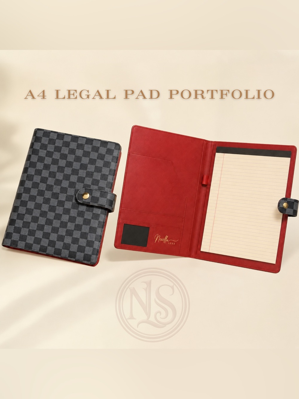 Black Checked with Red interior Legal Pad Portfolio A4 by Nexella Luxe
